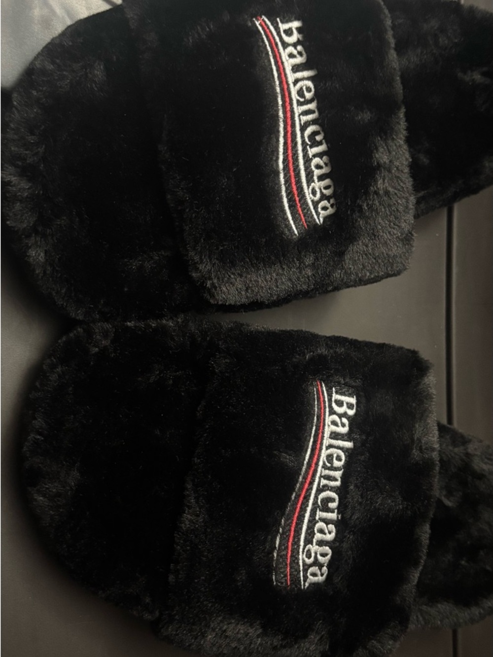Balenciaga Black Fur Slides